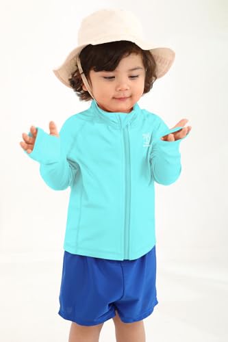 Image of BesserBay Baby Toddler Kids Rashguard Top UPF 50+ Long Sleeve Swim Shirt Zip Up Thumb Holes UV Jacket 12 Months-6 Years