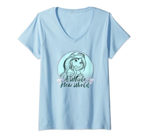 T-shirt Jasmine Disney femme col V imprimé sketch artistique haute définition