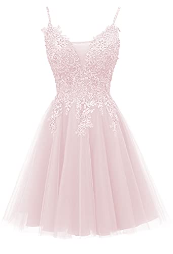 Image of JAEDEN Prom Dress Short 2026 - Lace Homecoming Dresses DAMA Dress for Quinceanera for Teens Tulle Pink US26W