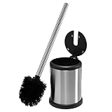 Bath Bliss Stainless Steel Compact Toilet Brush Set with Self Closing Lid, 4.5
