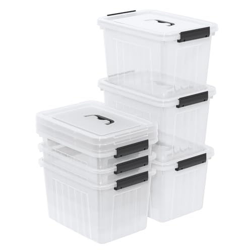 Uumitty Clear Storage Latch Bin 12 Quart, Plastic Organizing Box, 6-Pack