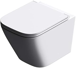 Durovin Bathrooms Ceramic Rimless Wall Hung Square Toilet - Include WC Pan with Quick Release Soft Close Seat