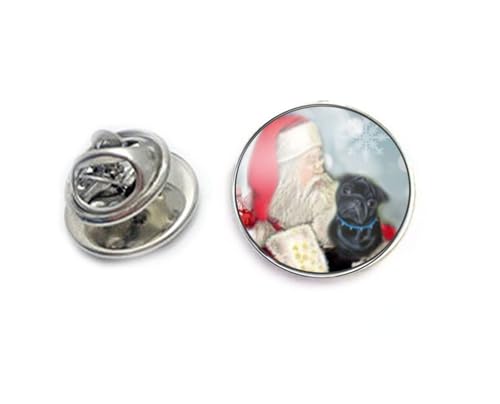 Pug Dog & Santa Christmas Tie Tack, Handcrafted Silver Plated Handmade Tie Pin, gifts for men