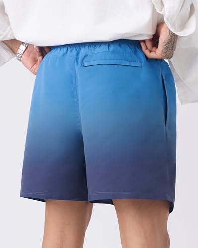 Image of The Souled Store Swim Shorts: Mosaic Men and Boys Drawstring Waist Blue Ombre Gradient Print Polyester Regular Fit Quick-Drying Zippered Lightweight Everyday All-Season Swim Shorts