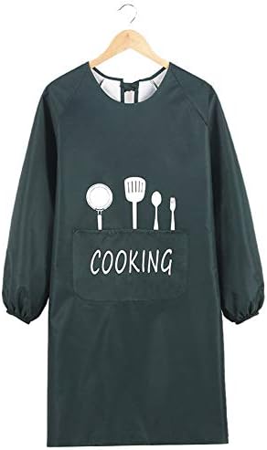 Waterproof Long Sleeve Aprons with Pockets Bib Overalls Anti-Oil Adult Kitchen Aprons for Cooking Dishwashing,Green