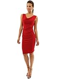 PattyBoutik Women's Cowl Neck Sleeveless Ruched Dress (Bright Red S)