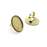 50 anillos ovalados de 18 x 25 mm con patrón de cristal de aleación de metal en blanco con base de bisel (oro antiguo)