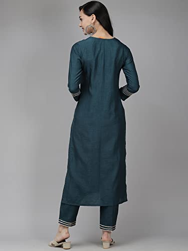 Image of INDO ERA Women's Polyester Embroidered Straight Kurta with Palazzo Set (KS9BK9118)