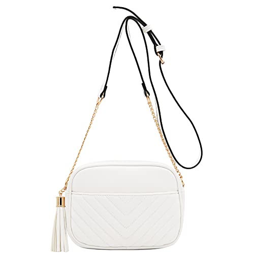 Image of FashionPuzzle Chevron Quilted Crossbody Camera Bag with Chain Strap and Tassel