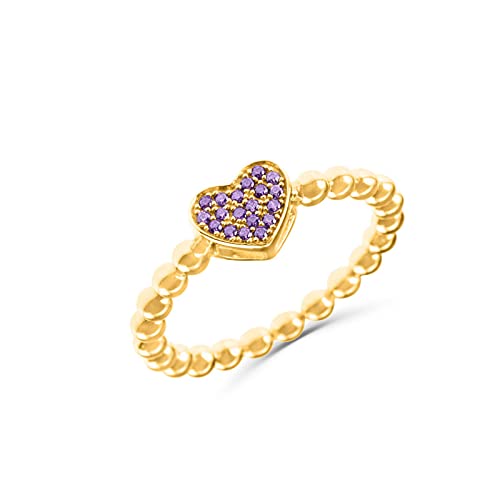 Bague cœur améthyste en argent 925 plaqué or 18k pour femme