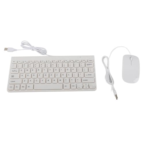 lvifloae Tastiera USB ultra sottile con cavo, tastiera sottile, mouse, set combo mouse ottico, mini compatto, plug and play per PC, laptop, ufficio, casa, lavoro, computer desktop (Bianco)
