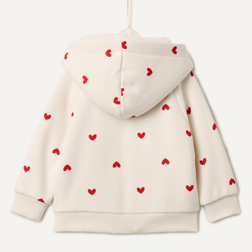 Amazon Essentials x Sofia Grainge Unisex Kinder Kapuzenpullover mit Reißverschluss, Elfenbein Rot Herzen, 4 Jahre