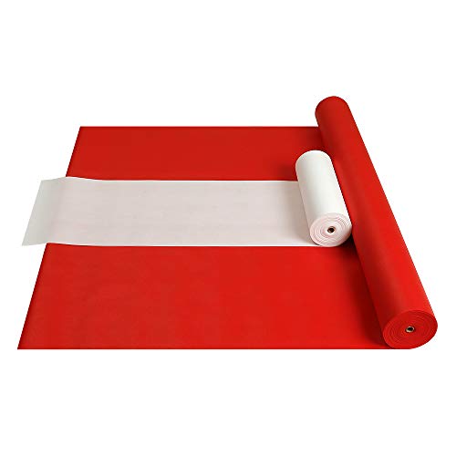 LONGING HOME Tischdeckenrolle, 1 × 25M Rot + 0.3 × 25M Weiß, Mehrfarbenkombination Einweg Tischdecke Vlies, Geburtstags Party Deko Cover