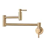 Fonveth Gold Pot Filler Faucet Folding Stretchable Double Joint Swing Arm Wall Mount Kitchen Faucet,Single Hole Two Handle Kitchen Sink Faucet