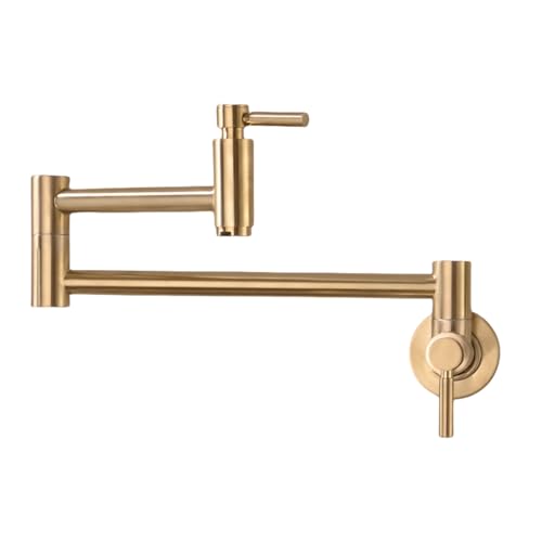 Fonveth Brushed Gold Wall Mounted Pot Filler Kitchen Faucet, Dual Handles, 1/2 IPS Male Threaded - 14 NPT inlet