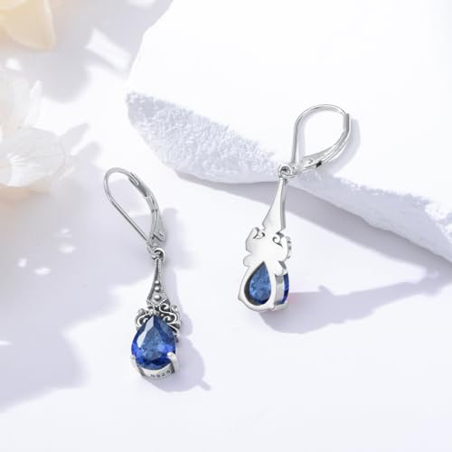 925 Sterling Silver Classic Elegant Vintage Dangle Drop Earrings 10mm Teardrop 12 Months Birthstone Jewelry Gifts for Women3