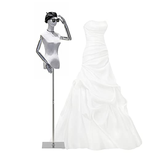 OUPAIAI Maniquí Femenino Costura Maniqui Costura Mujer para El Brazo Galvanizado, Altura Ajustable Fijación Maniquí con Base Metálica para Mostrar Ropa(White,S-Small)