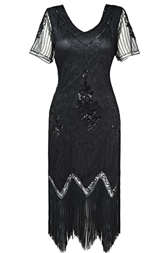 BABEYOND 1920s Art Deco Fringed Sequin Dress 20s Flapper Gatsby Costume Dress