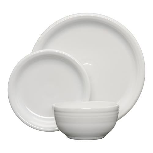 Fiesta® Bistro Coupe 3-Piece Dinnerware Set – Durable Ceramic, Lead-Safe, Dishwasher/Microwave/Oven Safe – Made in USA Dinnerware - White