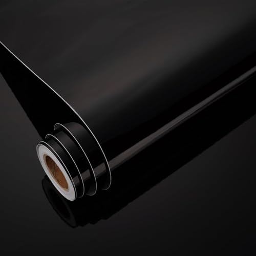 Image of Yenhome Glossy Black Contact Paper Peel and Stick Countertops Refrigerator Wrap 17.7"X118" Reflective Black Metallic Wallpaper Removable Vinyl Contact Paper for Countertop Cabinet Desk Appliance