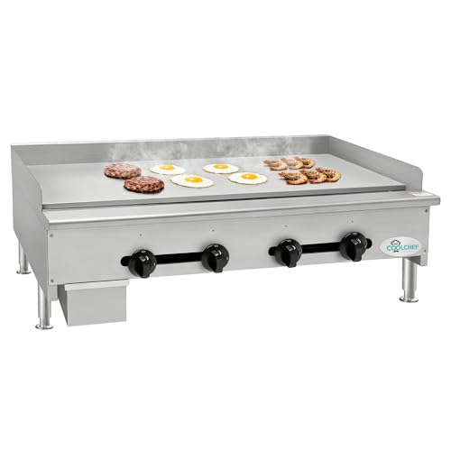 Image of 48 inch Commercial Gas Griddle,120,000 BTU Countertop Flat Top Grill, 4 Independent Burners, Heavy-Duty Stainless Steel Body, NG /LP Convertible, ETL Certified