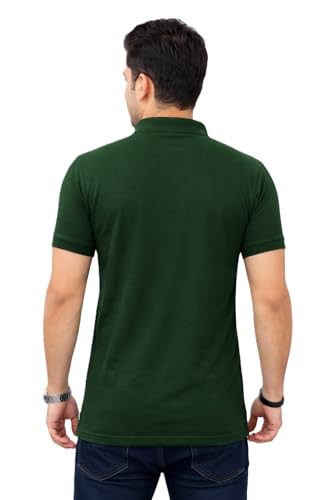 Image of Men Bottom Green Solid Polo Collar T-Shirt Half Sleeves | Plain-Regular Fit