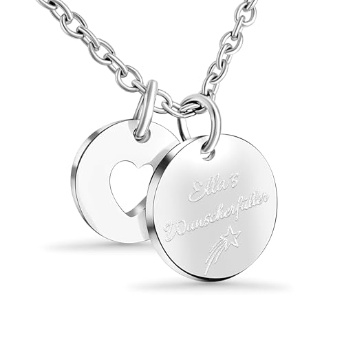 Hanessa Personalisierte Kette mit Gravur Edelstahl 50 cm mit Anhänger Herz rund in silber -...