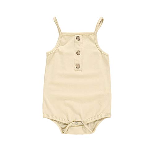 Infant Cotton Bodysuit, Newborn Baby Girls Boys Sleeveless Solid Strap Rompers Jumpsuit Toddler Pajamas Christening Bathing Playsuit Tops (Beige, 6-12 Months)
