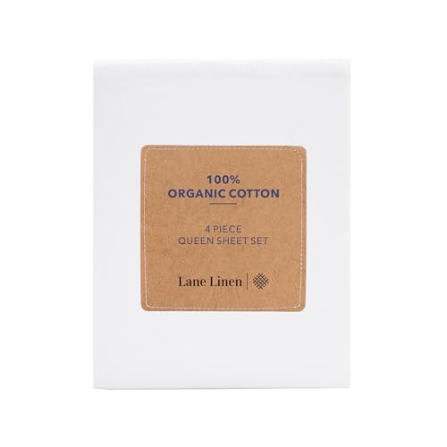 Image of Lane Linen 100% Organic Washed Cotton Sheet Set, White, Double, 4 Piece Set (1 Flat Sheet, 1 Fitted Sheet, 2 Pillowcase)
