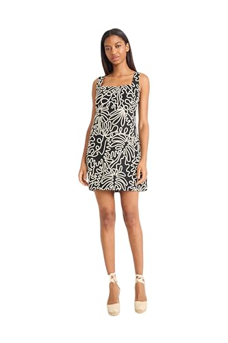 Women's Sleeveless Square Neck A-line Mini Dress-Princess Seams and Concealed Back Closure