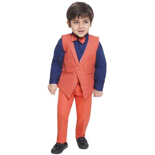 Image of AJ DEZINES Kids Cotton Blend Checkered Clothing Suit Set For Boys With Waist Coat