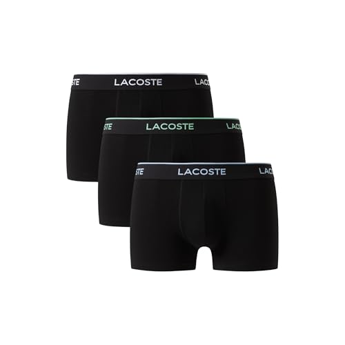 Lacoste Men's Cotton Stretch Essentials Trunks, 3-pack (Amazon Exclusives), Black/Flamingo/Overview/Liamone,