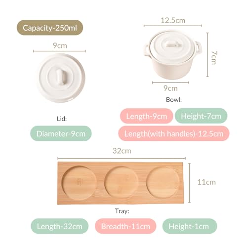 Image of Nestasia Ceramic Snack Bowls with Lids & Bamboo Tray Set 250ml | Microwave & Dishwasher Safe, Eco-Friendly | Ideal for Snacks, Dips, Treats, Dry Fruits