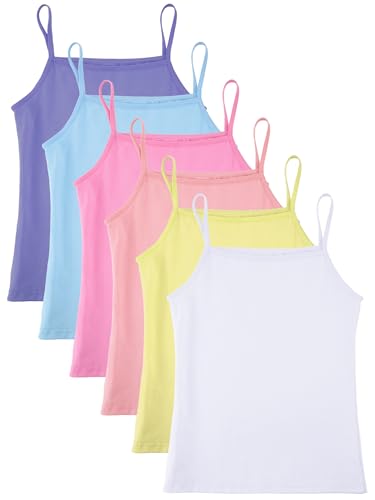 Geyoga 6 Pieces Girls Tank Top Sleeveless Racer Back Top Camisole Cami Undershirts(Macaron Colors,7-8 Years)