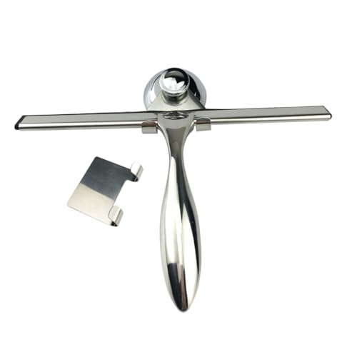 VALICLUD 3pcs Stainless Steel Shower Squeegee for Bathroom Glass Doors and Tiles Rubber Blade Water Cleaner with Suction Cup and Hooks Holder Heat and Cold Resistant Wiper for Smooth