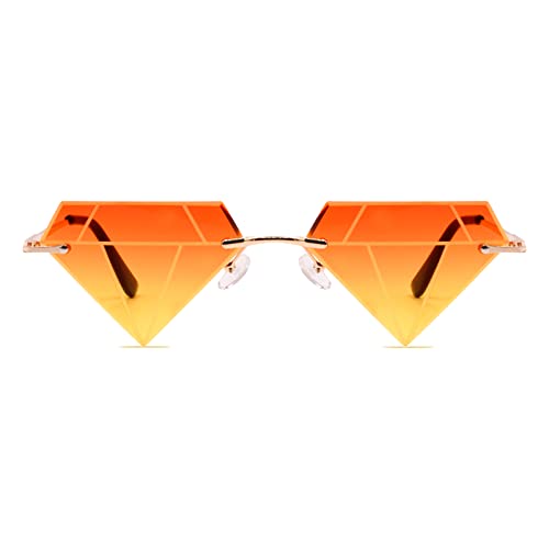 Unique Diamond Rimless Trendy Sunglasses for Men Women UV400 Funky Harry Fashion Glasses