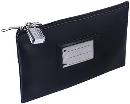 Yelsky Money Bag with Lock, 11 x 6 Inch Eco-Friendly PU Leather Money Bag with Zipper For Depositing Cash and Bank Deposits， Money Pouch Apply to Business, Household, School or Personal Use, black