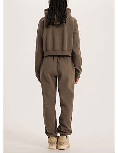 Flygo Womens Fleece 2 Piece Outfits Sweatsuit Crop Pullover Sweatshirt Joggers Pants Tracksuit Set