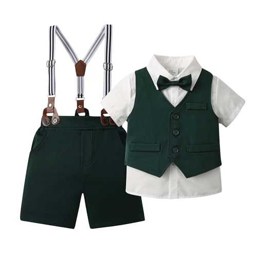 Image of Boarnseorl Baby Boys Shorts Sets, Infant Shirt+Shorts+Bow Tie+Vest,Toddler Gentleman Outfits Suits