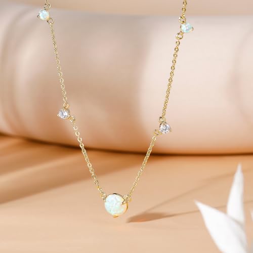 Mameloly 14K Gold Plated Station Necklaces for Women Dainty Tiny CZ Opal Necklace Pendant for Her2
