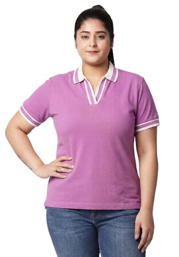Image of Wear Your Opinion Plus Size Women Polo V Neck Stripe Collar Tshirt Top | Half Sleeve