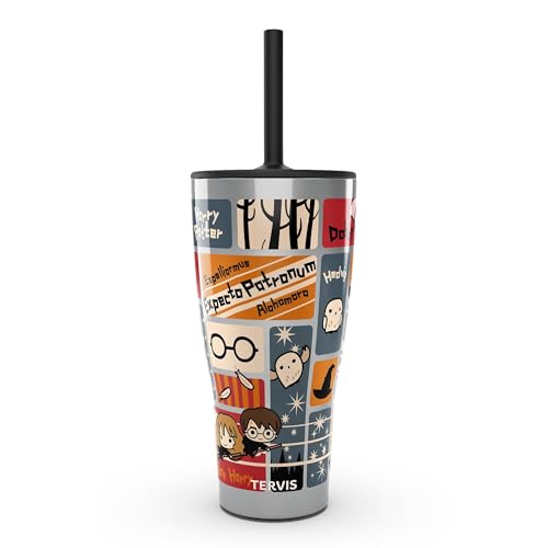 Tervis Traveler Harry Potter - Charms Tiles Triple Walled Insulated Tumbler Travel Cup Keeps Drinks Cold & Hot, 30oz with Straw Lid, Stainless Steel