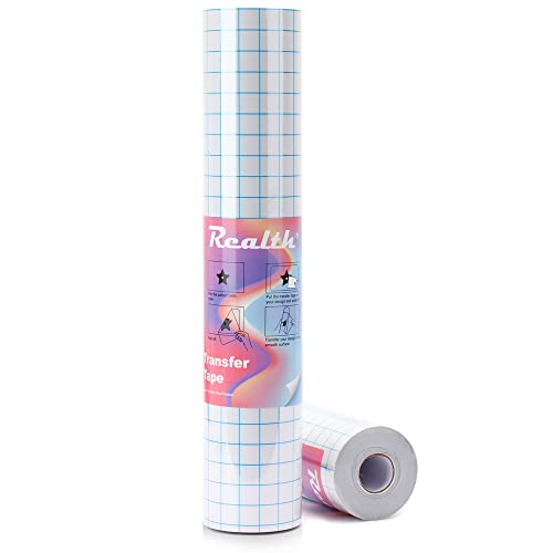 Realth rollo de cinta de papel de transferencia de cinta de vinilo, 30,5 cm x 15 m, cuadrícula de alineación, patrón personalizado transparente, aplicar a calcomanías, puertas, ventanas (TP640) Cover