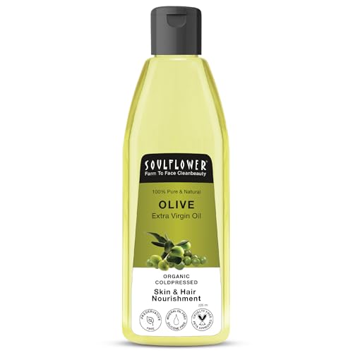 Image of Soulflower Olive Hair & Skin Oil | 225ml | Cold-Pressed Oil for Hair Growth, Face Massage & Deep Moisturization | Reduces Wrinkles, Nourishes Scalp & Strengthens Roots | 100% Pure & Natural with Vitamin E