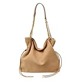 レディース つや消し PU ドローストリング ハンドバッグ チェーン 脇下 バッグ クロスボディ バッグ 大容量 旅行 ショッピング 日常使用, カーキ