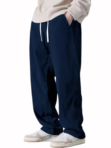 Image of Pinkmint Men's Stretchable Ribbed Track Pants | Poly Lycra Relaxed Fit Trousers | Elastic Waist Drawstring Joggers | Casual, Gym, Lounge Wear for Men