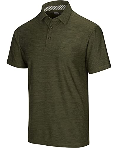 Three Sixty Six Golf Shirts for Men - Dry Fit Short-Sleeve Polo, Athletic Casual Collared T-Shirt Camo Green