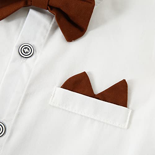 Image of YALLET Toddler Baby Boy Clothes Suit Gentleman Wedding Outfits Formal Dress Shirt+Bowtie+Suspender Pants