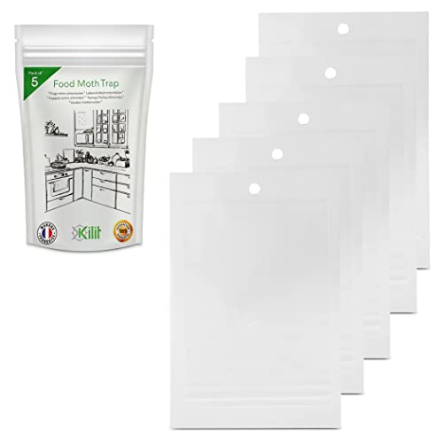 KALIGEN® Trampa antipolilla para armarios de Cocina | Adhesivas, potentes y no tóxicas | Atrapa polillas Macho y Hembra con feromonas de Alta eficacia (Set de 5)