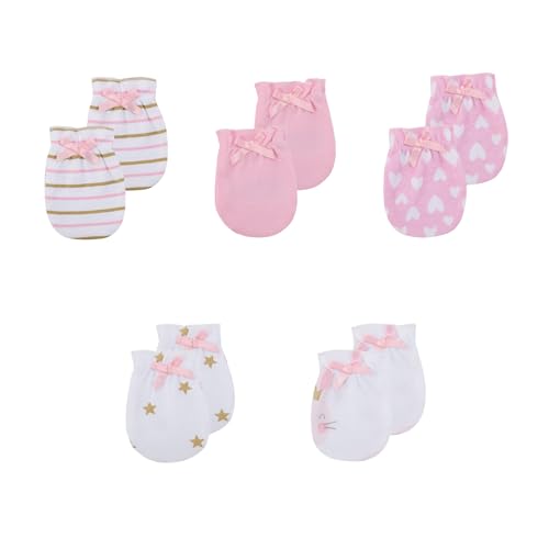 Image of JELYLOVE 5 Pack Unisex New Born Boy Girls Anti Scratch Mittens Cotton Soft Baby Gloves 0-3 Months Infant Essentials